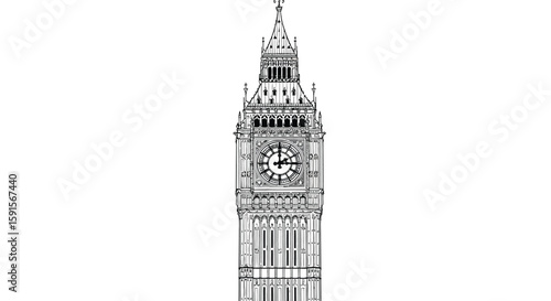 Iconic Big Ben London Tower Famous Landmark Relaxing Adult Coloring Page Design
