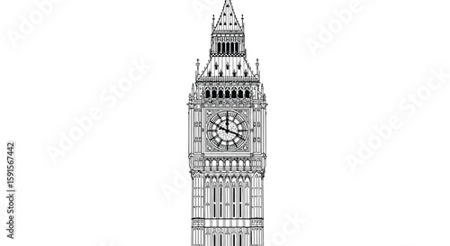 Grand Big Ben London Tower Landmark Adult Stress Relief Coloring Book Page