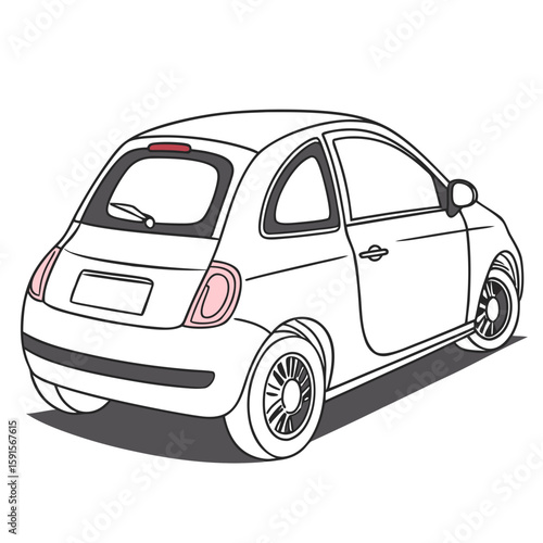 White compact automobile with pink accents and black outline white car compact car
