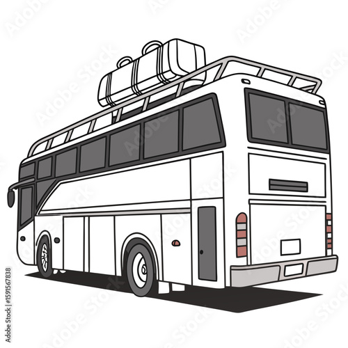 White double decker bus with luggage on roof travel transport