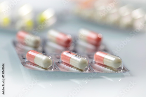 Colorful medicine pills and capsules in blister packs