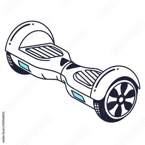 White electric personal transport hoverboard with blue lights futuristic wheels