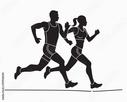 runner silhouette vector , running man woman sequence, motion, athletic vector illustration, dynamic jog, fitness movement animation, isolated runners on white, exercise illustration, human activit