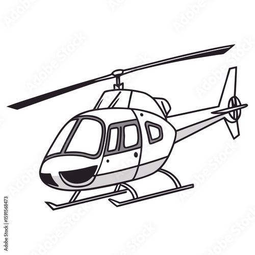 White grey helicopter with black rotor blades and tail rotor aviation transport