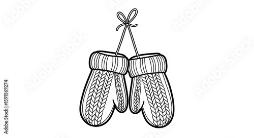 Comfortable Cozy Mittens Pair Autumn Season Relaxing Adult Coloring Page Design
