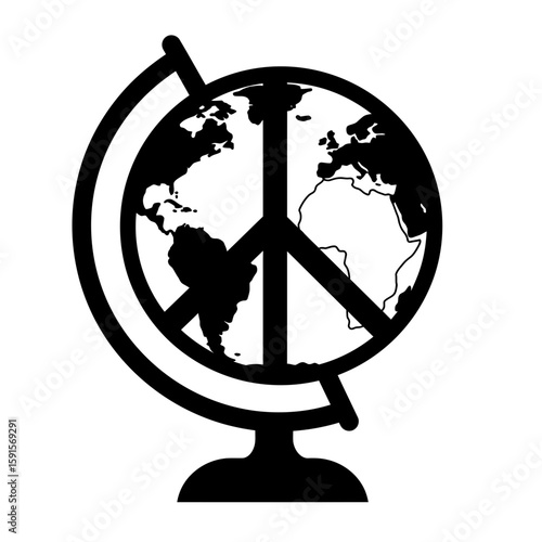 Vector art of a peace symbol on a globe represents global harmony isolated on white background
