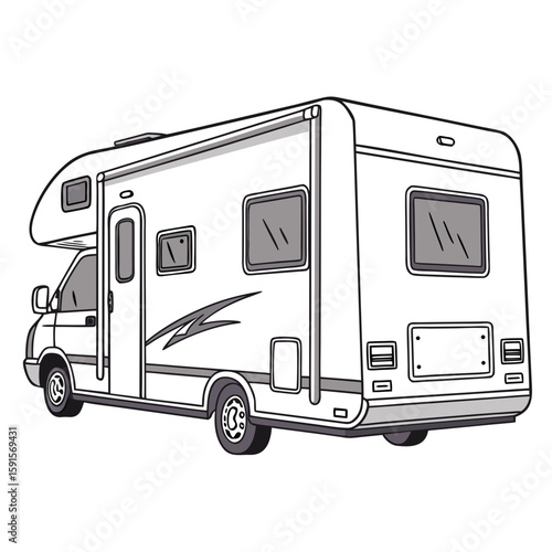 White recreational vehicle with grey accents and windows camper motorhome