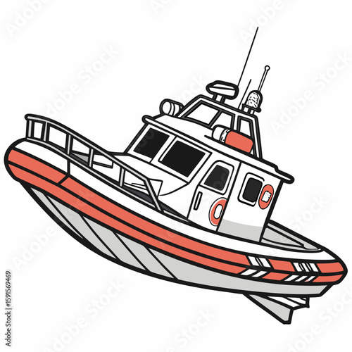 White rescue boat with orange trim marine vessel watercraft