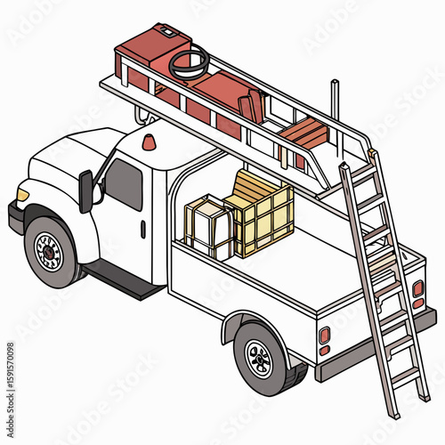 White utility truck with red equipment rack and ladder white truck utility vehicle