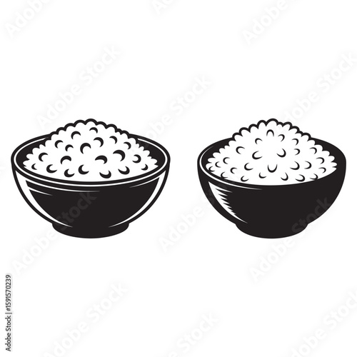 Two bowls of rice food black and white