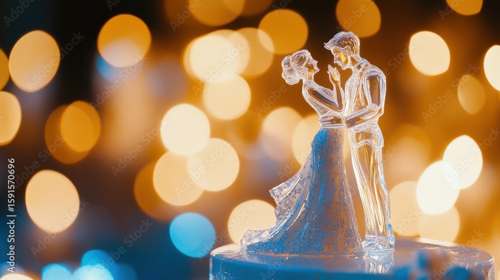 Fototapeta premium Crystal figurines of a loving couple on a cake topper.
