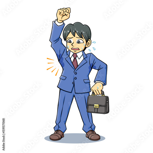 脇汗が染みて困るスーツ姿の若い男性