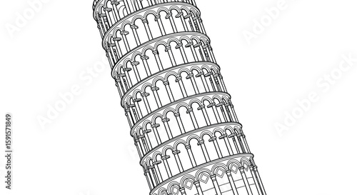 Leaning Tower of Pisa Relaxation Adult Coloring Page Detailed Historical Structure
