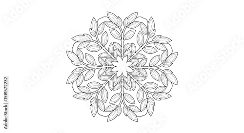 Mandala Soft Leaves Branch Patterns Adult Coloring Page Grounding Calm Mindful Art