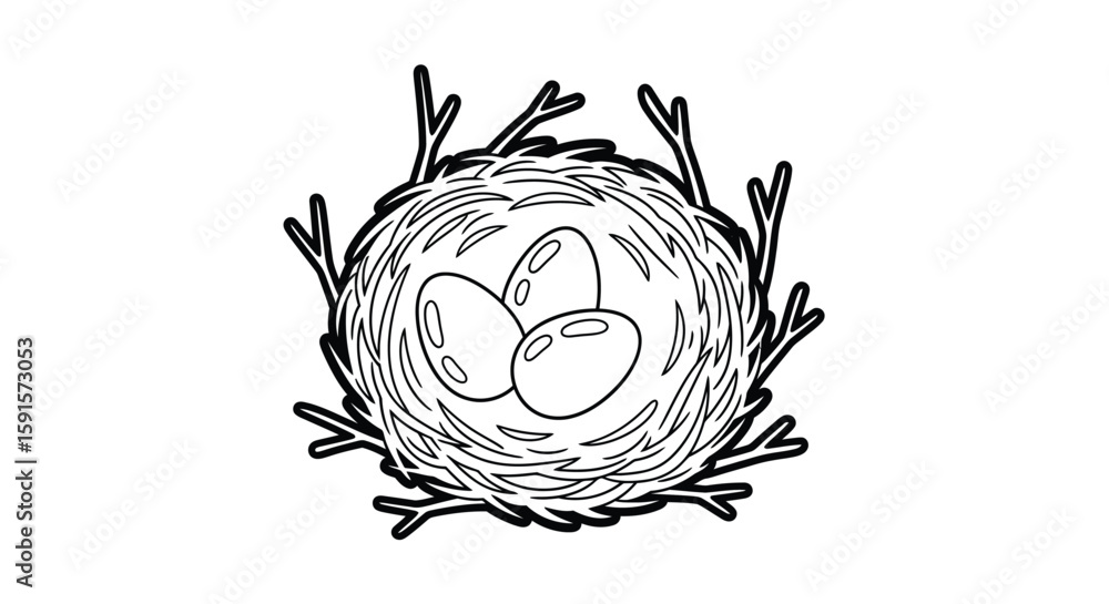 Obraz premium Nest with Eggs Spring Season Adult Coloring Page Intricate Natural Detail Art