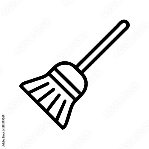 Cleaning broom icon in simple line art style  