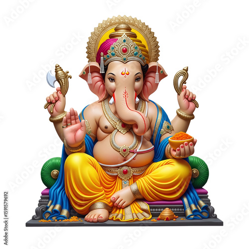 Transparent PNG of Lord Ganesha for spiritual designs, Hindu god artwork, digital download, worship decor, and festive projects