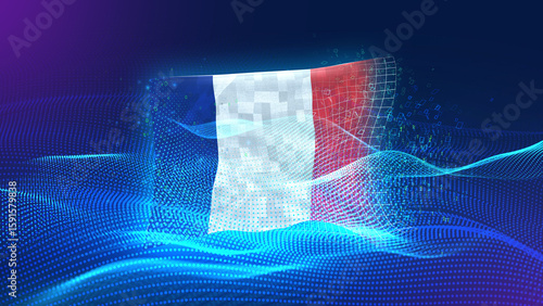 france A futuristic digital background merging with a national flag symbol, representing the concept of technology, innovation, and digital transformation while preserving cultural identity.