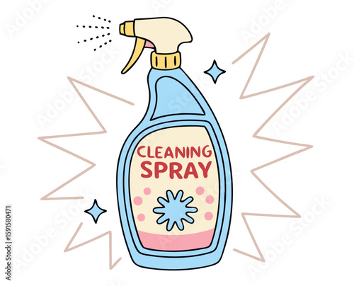 Cleaning spray bottle with nozzle and sparkles  