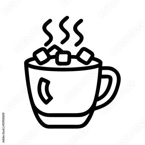 Steaming hot chocolate silhouette with marshmallows for a cozy winter or autumn beverage