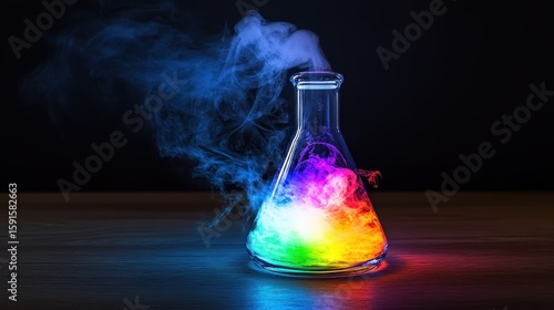 Colorful Smoke Emanating from Laboratory Flask with Dark Background