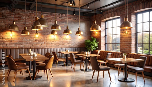 Modern Restaurant Interior Design With Brick Walls And Warm Lighting