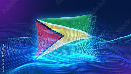 guyana A futuristic digital background merging with a national flag symbol, representing the concept of technology, innovation, and digital transformation while preserving cultural identity.