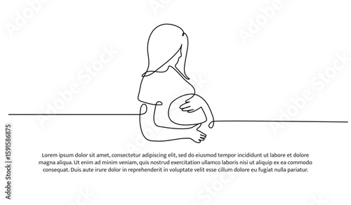 One line of pregnant mother. Abstract minimal continuous line.