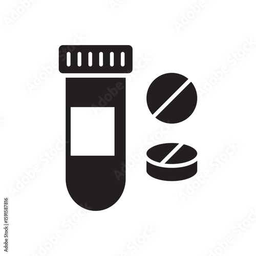 Medicine tube icon. Drug icon. Icon symbol for medication, pills, tablet, vitamin, supplement, antibiotic, prescription, capsule. Vector illustration