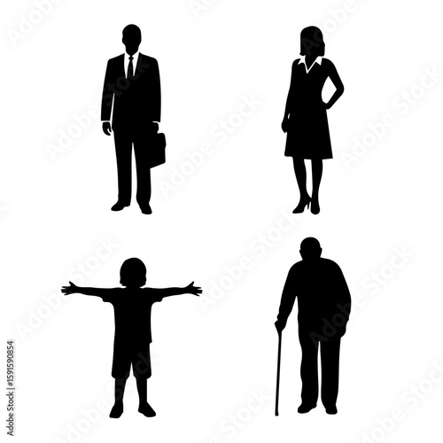Diverse silhouettes of four individuals showcasing different hairstyles and profiles