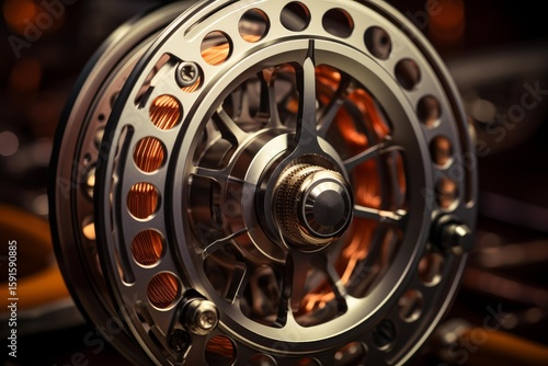 Wallpaper Mural Close up of a fly fishing reel highlighting the copper wire and intricate metal construction Torontodigital.ca