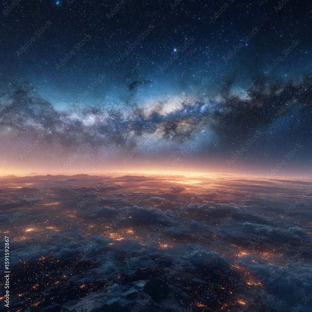 Fototapeta premium City Lights Beneath A Starry Night Sky