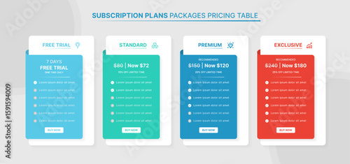 Price Comparison Table Infographic Template with 4 Subscription Plans