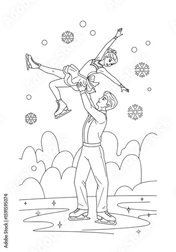 junior figure skaters on ice. coloring book