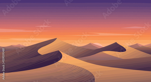 Sunset over abstract desert landscape with smooth gradient colors