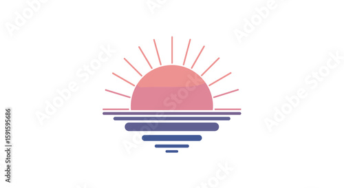 Minimalist gradient sunset with geometric shapes and radiant sunbeams