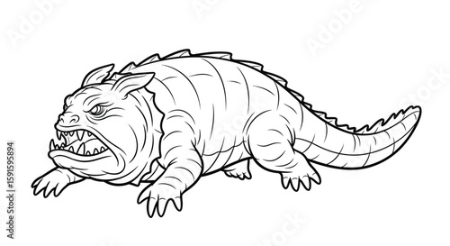 Ancient Bunyip Mythical River Beast Detailed Adult Coloring Page Australian Folklore Legend