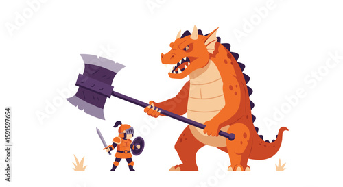 Knight and dragon battle: brave warrior and fearsome beast in epic showdown