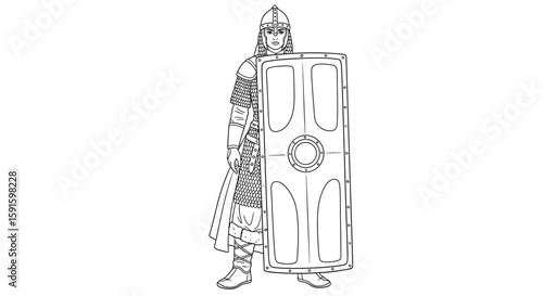 Brave Georgian Warrior Maiden Tower Shield Detailed Adult Coloring Page Ancient History Power