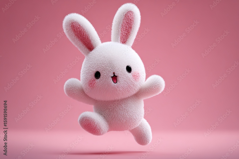 Obraz premium Cute rabbit jumping, 3D illustration on isolated background