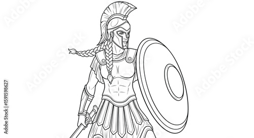 Legendary Greek Amazon Warrior Shield Detailed Adult Coloring Page Ancient Mythology Strength