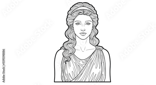 Helen of Troy Elegant Portrait Intricate Adult Coloring Page Ancient History Beauty Icon