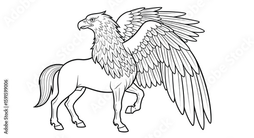 Hippogriff in Profile Pose Intricate Adult Coloring Page Mythology Fantasy Creature Art
