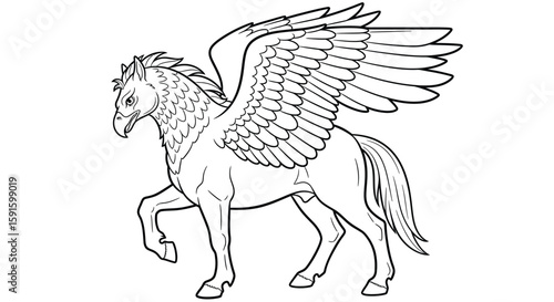 Majestic Hippogriff Profile Pose Detailed Adult Coloring Page Fantasy Mythology Magical Beast