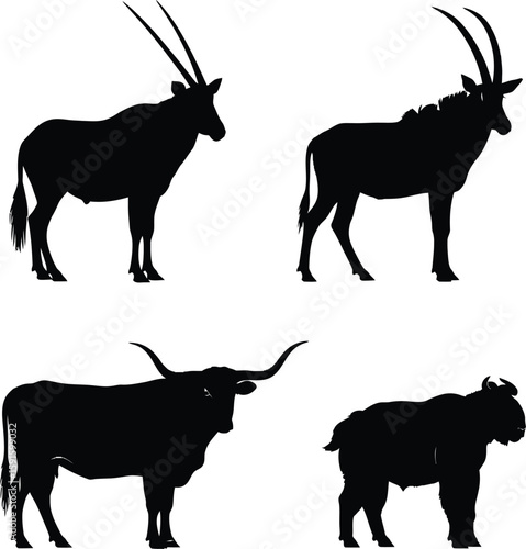 Vector art of african ungulates silhouettes are on white background
