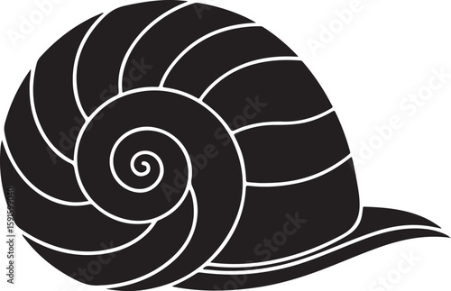 Elegant black and white vector illustration of a detailed spiral snail shell design
