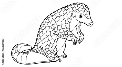 Indian Pangolin Standing on Hind Legs Detailed Coloring Page for Adults Wildlife Art