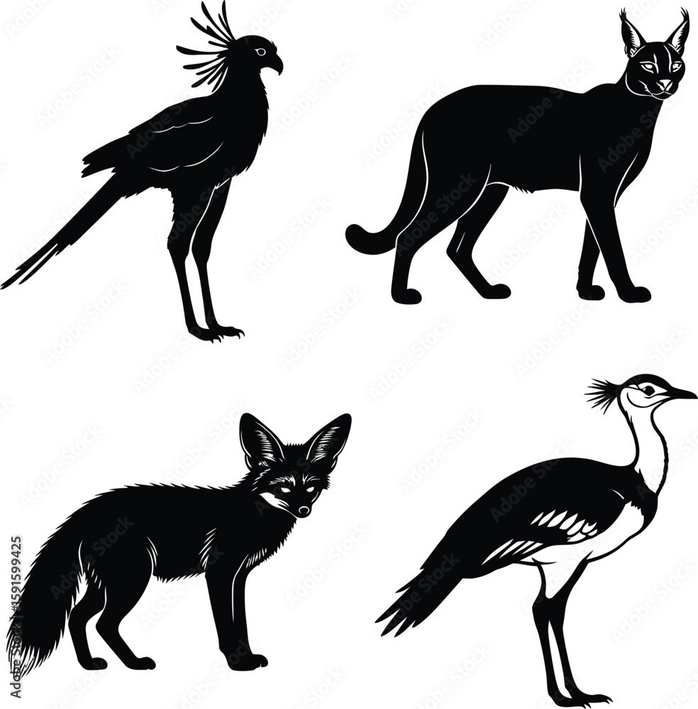 Fototapeta premium Vector art of african animals silhouettes are on white background