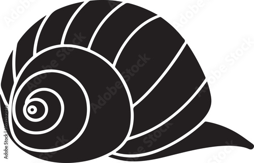 Simple black and white illustration of a snail shell spiral with clean minimalist design
