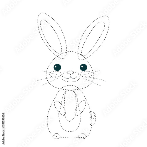 Bunny Tracing lines for kids.Handwriting practice worksheet for kid.